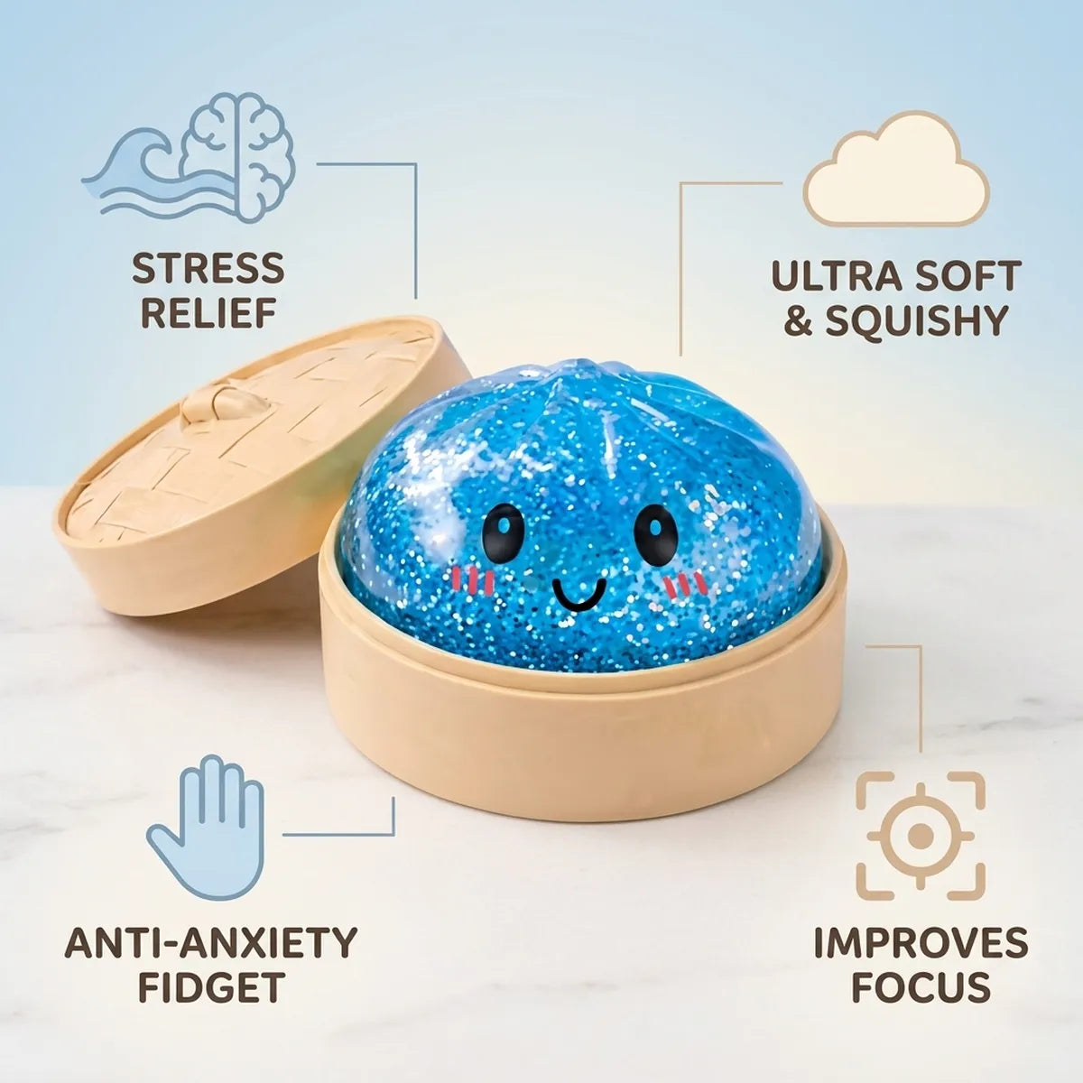 Blue Glitter Dumpling Squishy – view 6