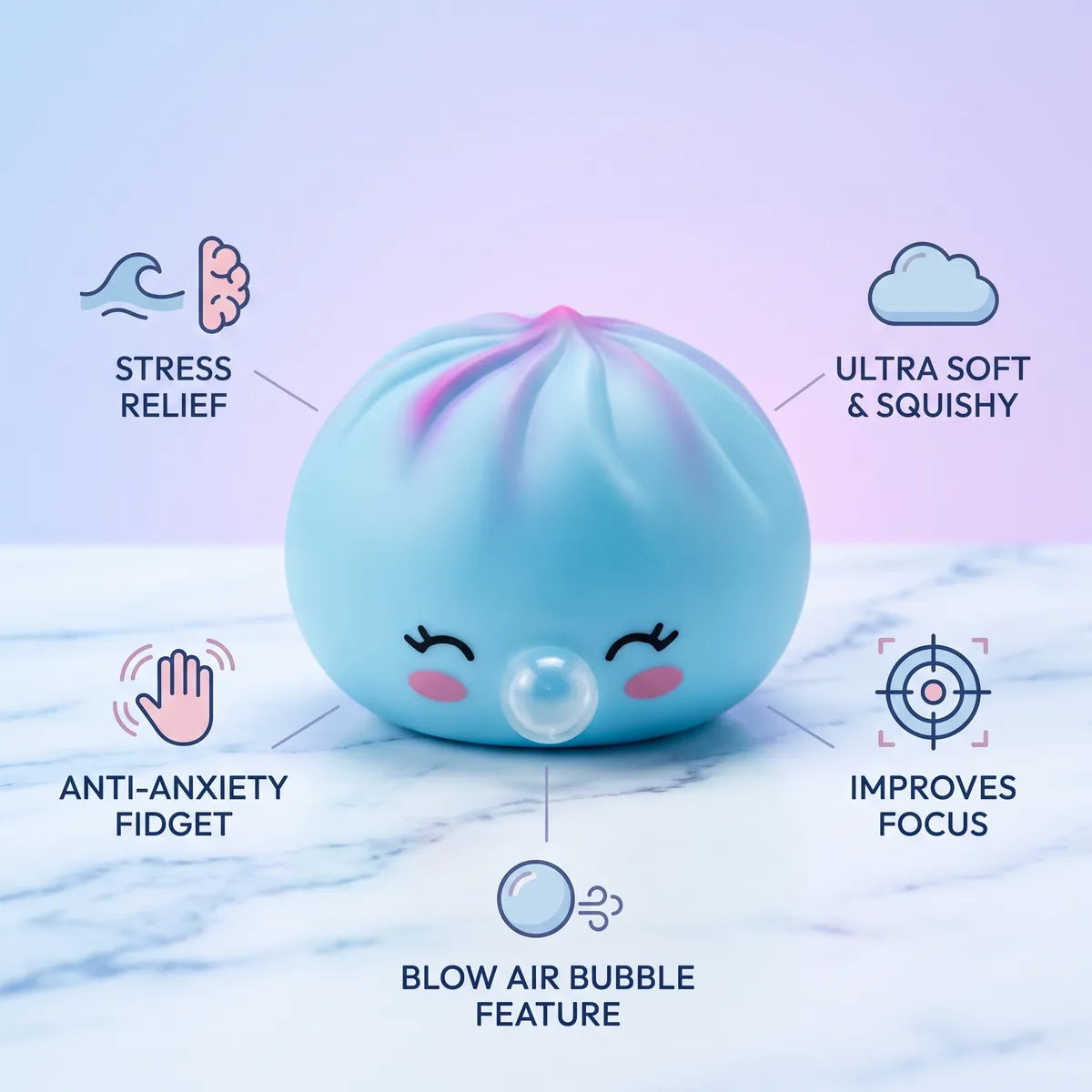 Frost Blue Rare Bubble-Blowing Dumpling Squishy – view 6