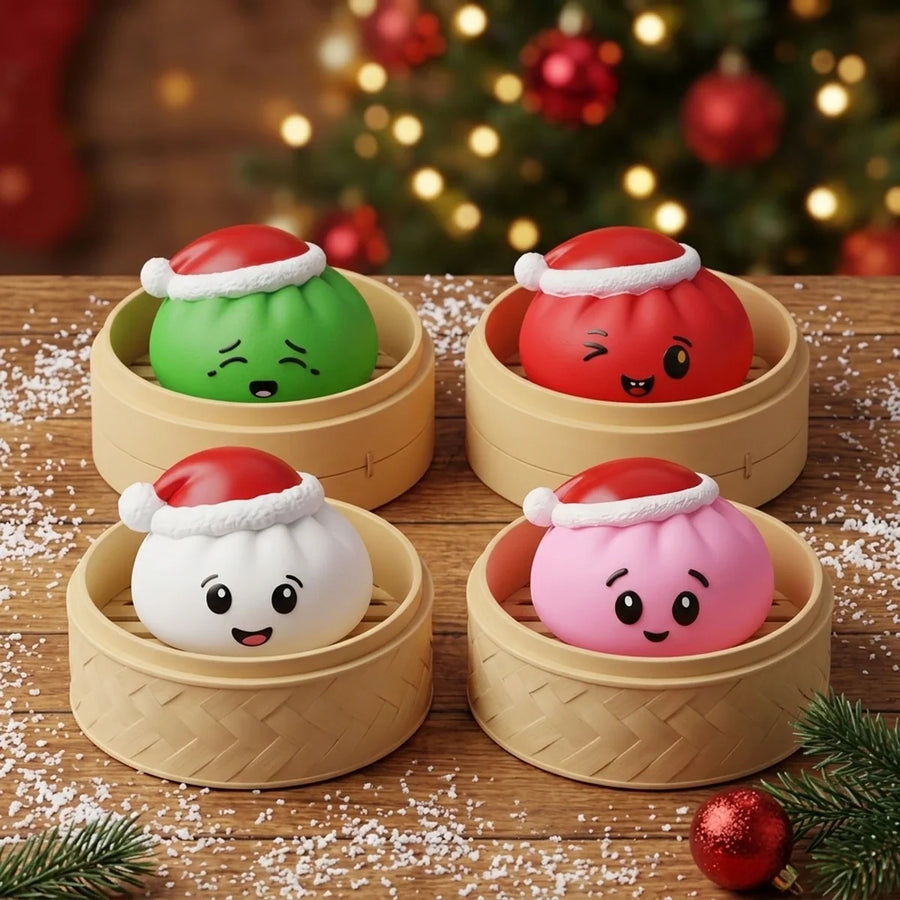 Merry Christmas Hat Dumpling Squishy Set 4 Pieces