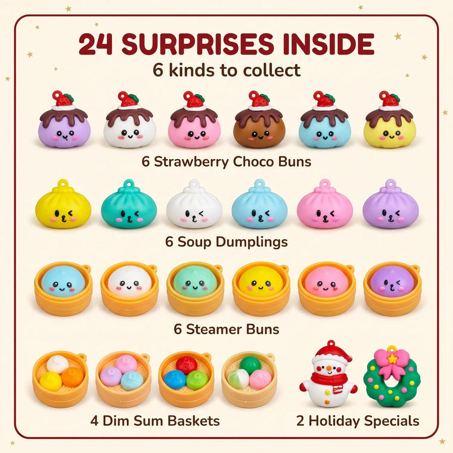 Santa Sleigh Dumpling Squishy Advent Calendar 24 Pieces