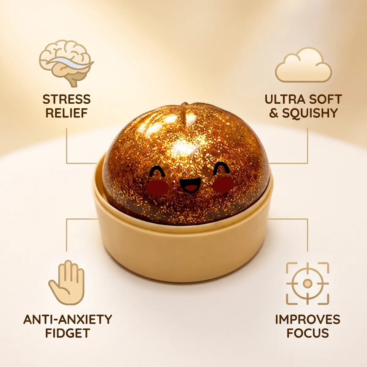 Treasure Gold Unique Glitter Dumpling Squishy – view 6