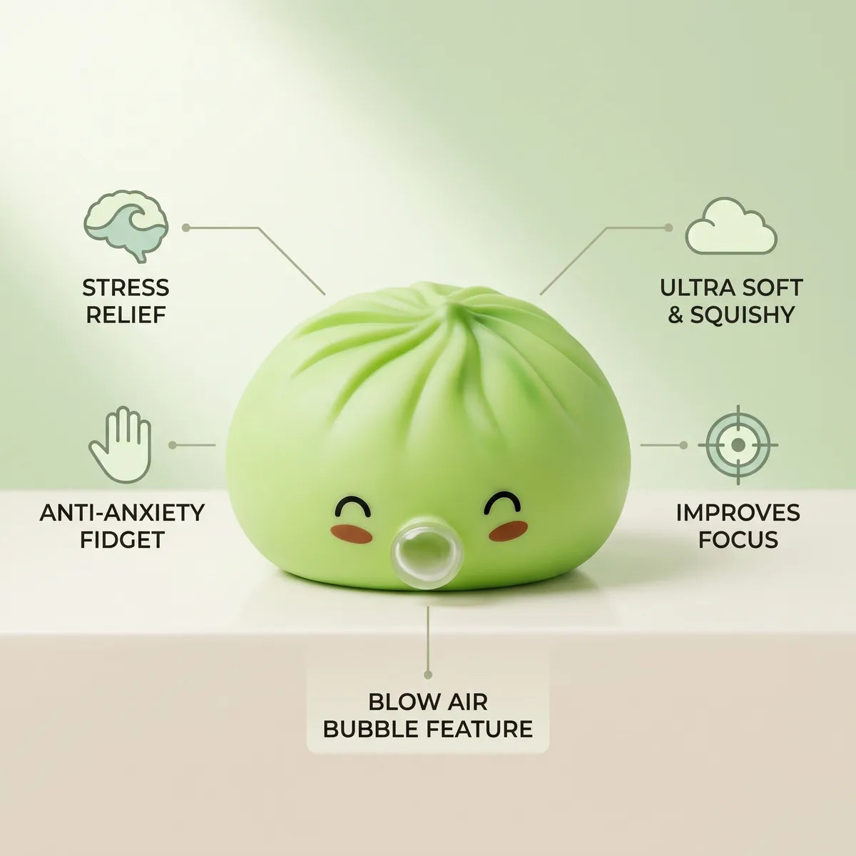 Matcha Green Rare Bubble-Blowing Dumpling Squishy – view 6