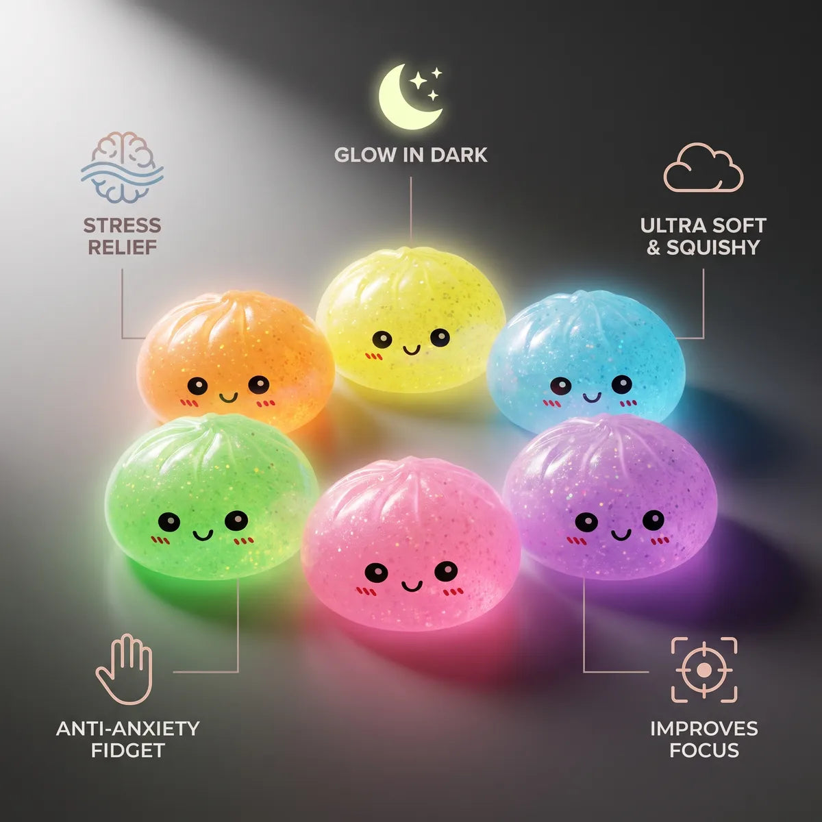 Mystery Glow In Dark Glitter Dumpling Squishy Blind Box – view 7