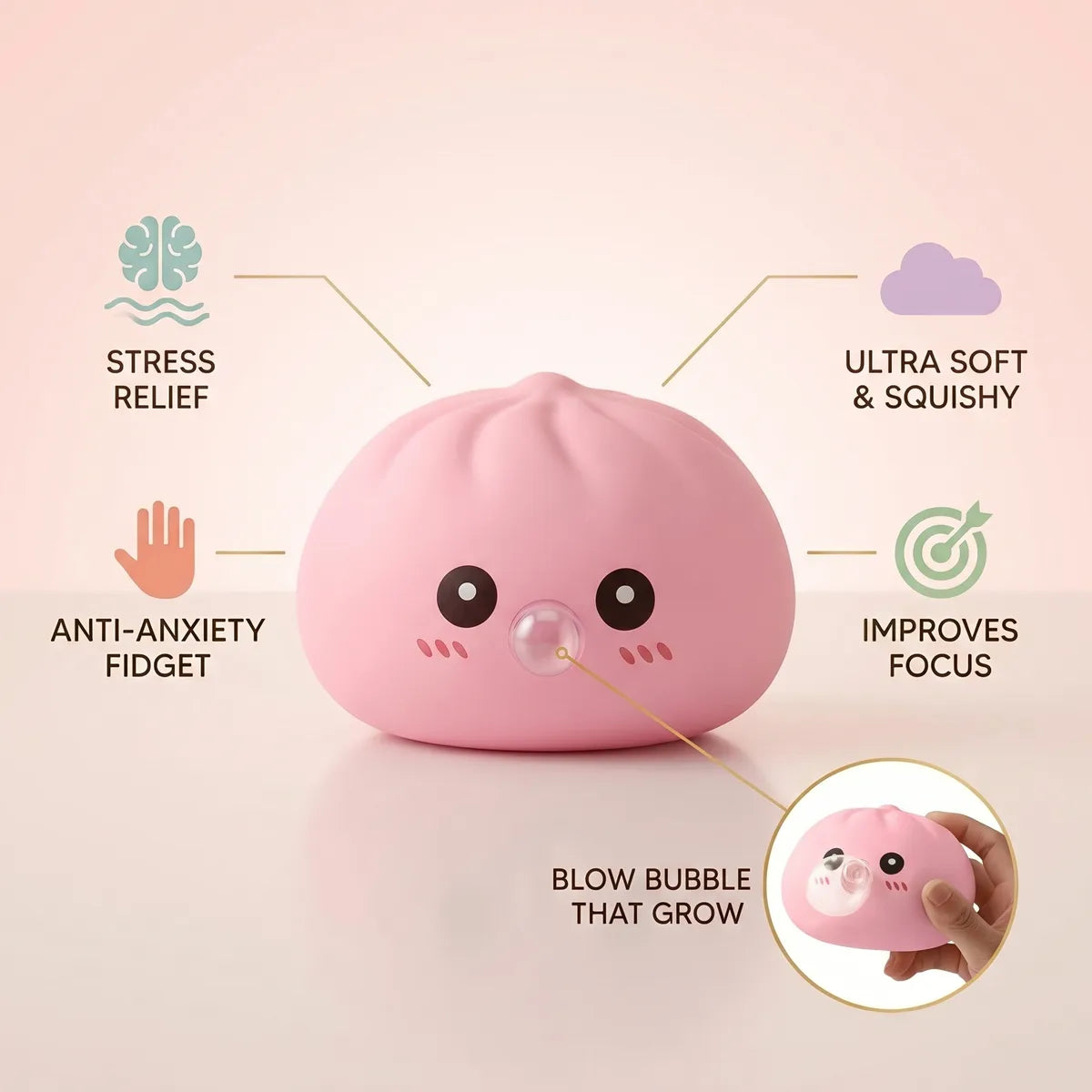 Plump Pink Bubble-Blowing Dumpling Squishy – view 6