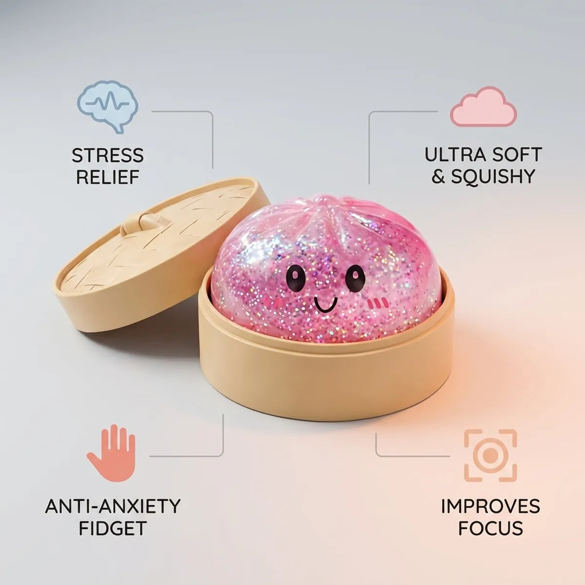Kawaii Pink Glitter Dumpling Squishy – view 6