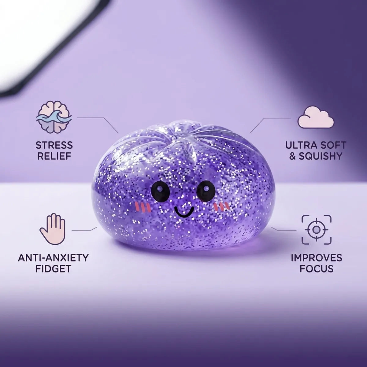 Dreamy Purple Glitter Dumpling Squishy – view 6
