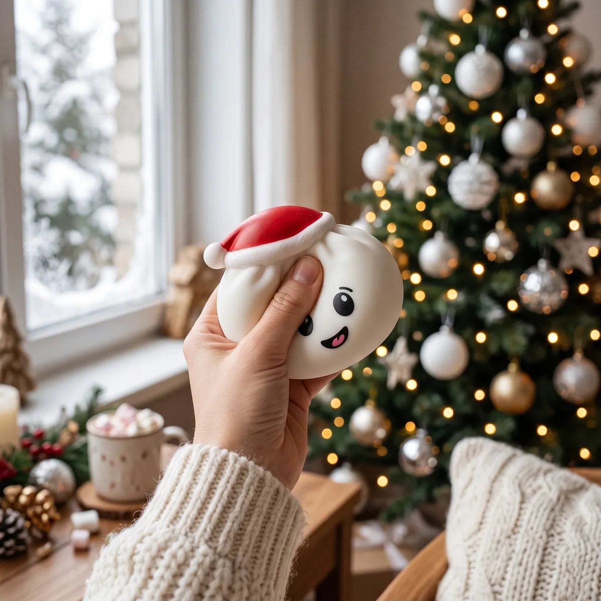 Snowball White Christmas Hat Dumpling Squishy – view 6