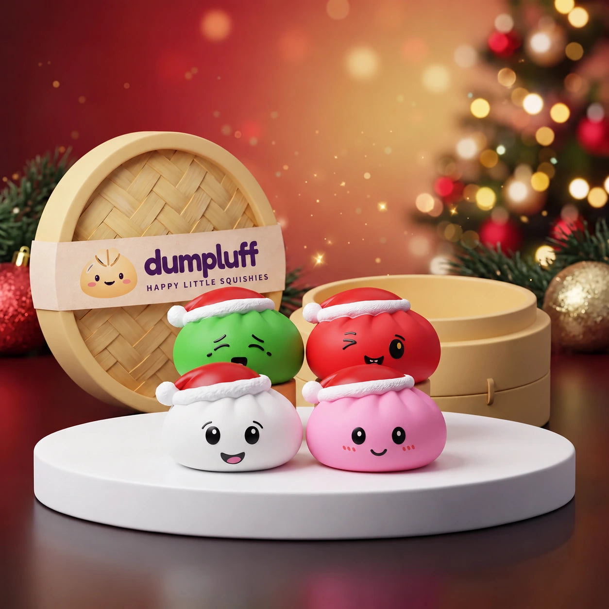 Merry Christmas Hat Dumpling Squishy Set 4 Pieces