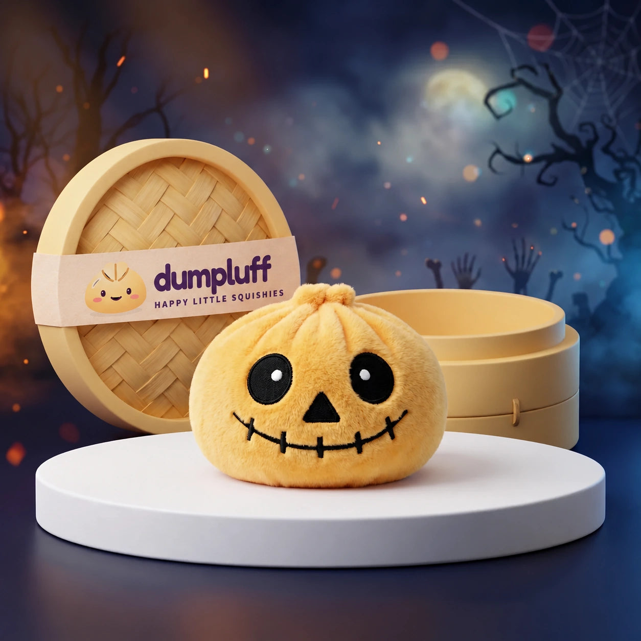 Grinning Halloween Skeleton Dumpling Squishy Plush